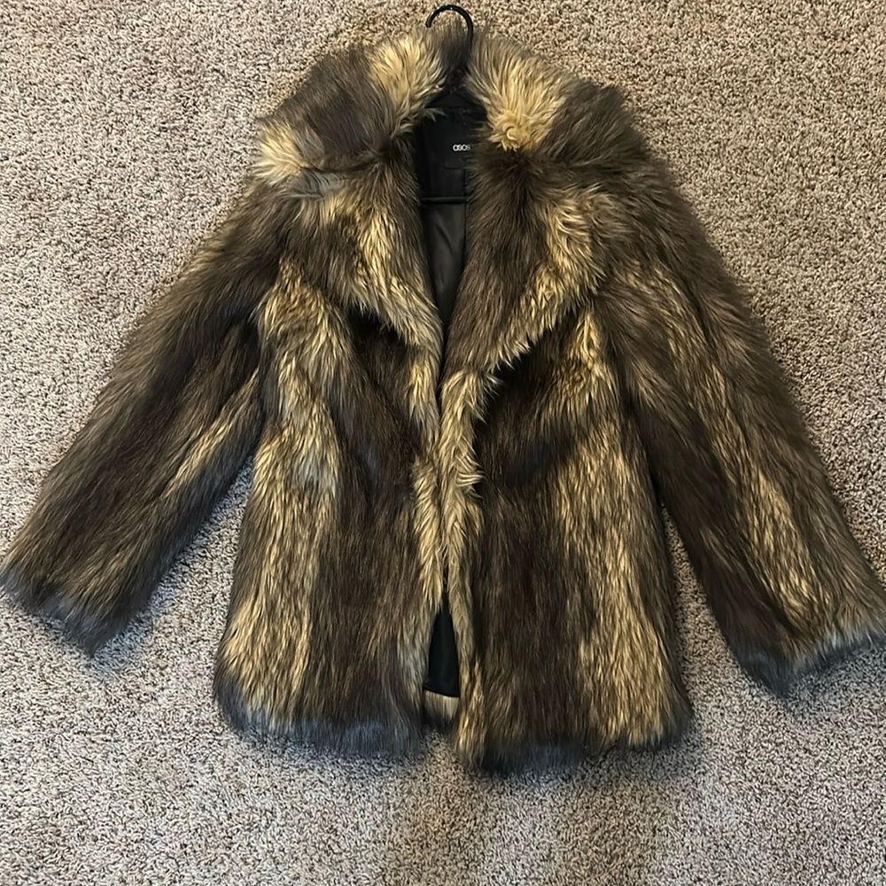 SOLD!!!!!! ASOS FUR MULTI COLOR COAT SIZE 4